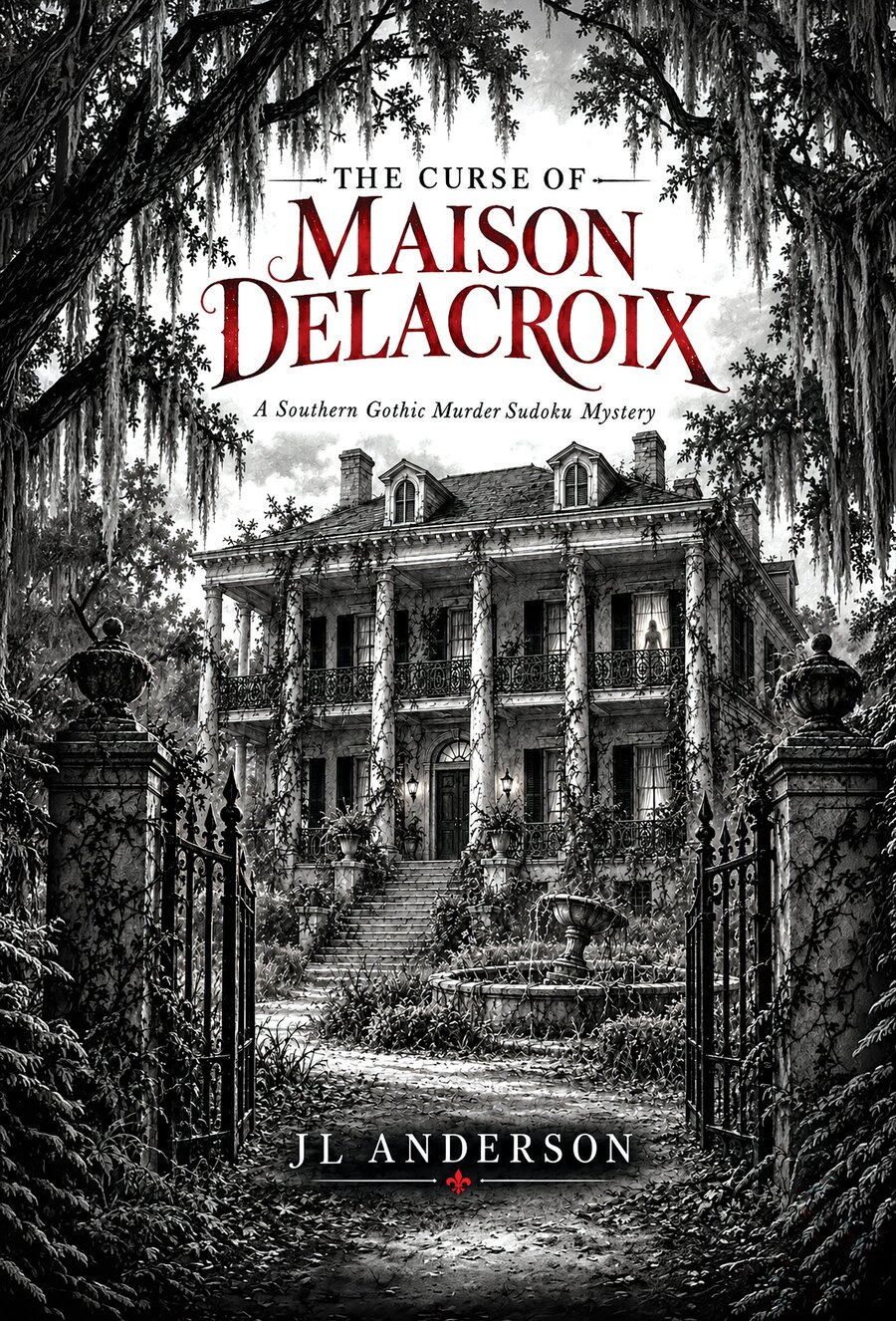 Cover of The Curse of Maison Delacroix: A Southern Gothic Murder Sudoku Mystery, by JL Anderson